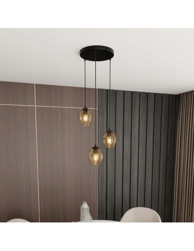 Lampa sufitowa ISTAR 3 BL z miodowym szkłem - nowoczesna elegancja do salonu i wnętrz w stylu skandynawskim.
