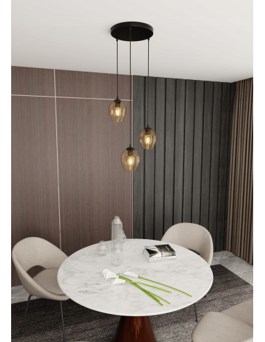 Lampa sufitowa ISTAR 3 BL z miodowym szkłem - nowoczesna elegancja do salonu i wnętrz w stylu skandynawskim.