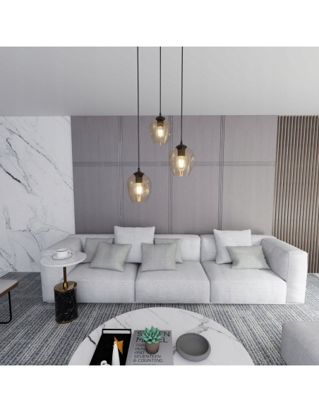 Lampa sufitowa ISTAR 3 BL z miodowym szkłem - nowoczesna elegancja do salonu i wnętrz w stylu skandynawskim.