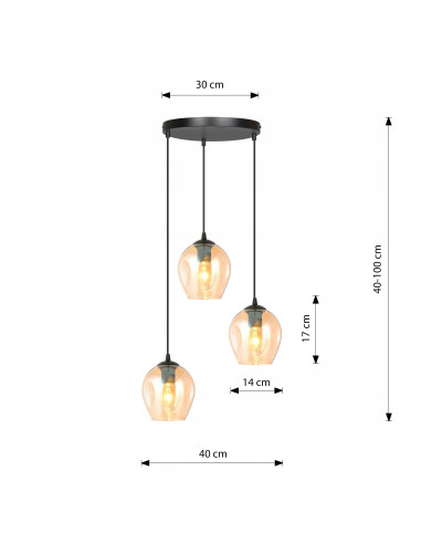 Lampa sufitowa ISTAR 3 BL z miodowym szkłem - nowoczesna elegancja do salonu i wnętrz w stylu skandynawskim.