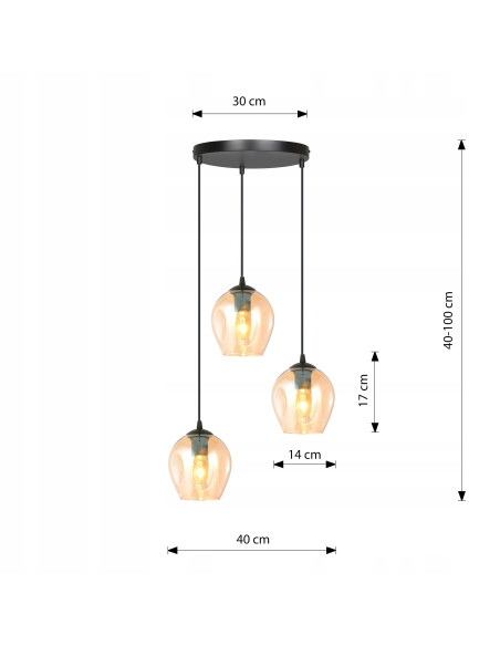 Lampa sufitowa ISTAR 3 BL z miodowym szkłem - nowoczesna elegancja do salonu i wnętrz w stylu skandynawskim.