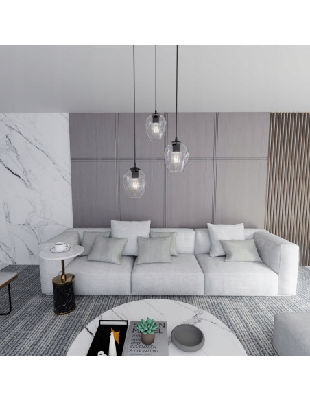Lampa wisząca ISTAR 3 - nowoczesny design z czarnym wykończeniem i eleganckimi szklanymi kloszami do każdego wnętrza