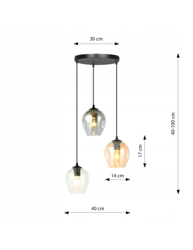 Lampa sufitowa ISTAR 3 BL - nowoczesna oprawa oświetleniowa z wielokolorowymi kloszami, minimalistyczna, 3-punktowa.