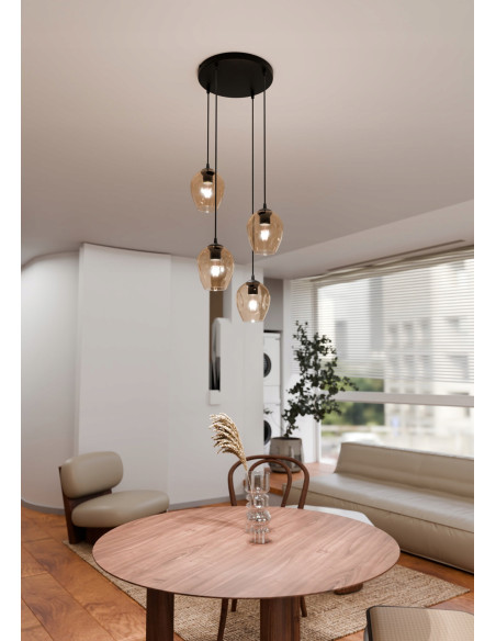 Lampa wisząca ISTAR 4 z beżowymi kloszami - nowoczesne oświetlenie do eleganckich przestrzeni minimalistycznych.