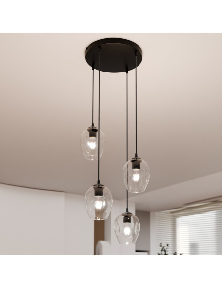 Lampa sufitowa ISTAR 4 BL PREMIUM - przezroczysta, minimalistyczna, czarna rama, elegancka do jadalni i biura.