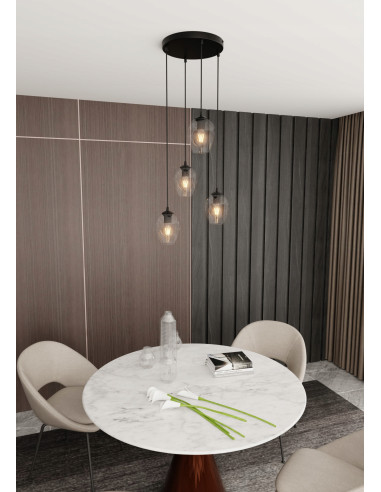Lampa sufitowa ISTAR 4 BL PREMIUM - przezroczysta, minimalistyczna, czarna rama, elegancka do jadalni i biura.