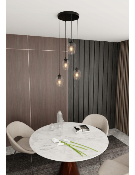 Lampa sufitowa ISTAR 4 BL PREMIUM - przezroczysta, minimalistyczna, czarna rama, elegancka do jadalni i biura.