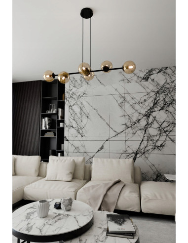 Lampa sufitowa ROSSI 6 - nowoczesny czarno-beżowy design z szklanymi kloszami do biura, salonu i jadalni