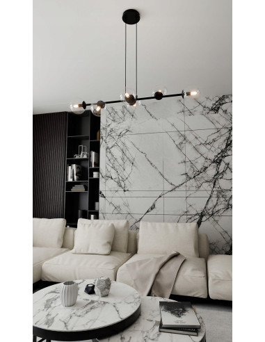 Lampa wisząca ROSSI 6 BL - nowoczesne oświetlenie z regulacją, szklane klosze do salonu i jadalni marki Selsey