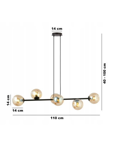 Lampa sufitowa ROSSI 6 - nowoczesny czarno-beżowy design z szklanymi kloszami do biura, salonu i jadalni