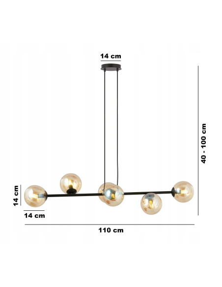 Lampa sufitowa ROSSI 6 - nowoczesny czarno-beżowy design z szklanymi kloszami do biura, salonu i jadalni