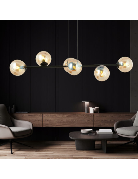 Lampa sufitowa ROSSI 6 - nowoczesny czarno-beżowy design z szklanymi kloszami do biura, salonu i jadalni