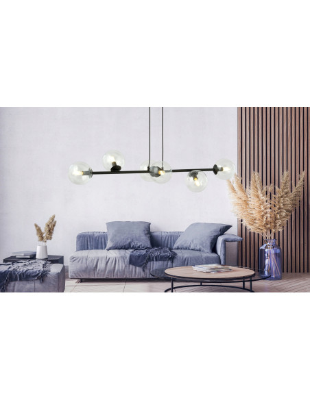 Lampa wisząca ROSSI 6 BL - nowoczesne oświetlenie z regulacją, szklane klosze do salonu i jadalni marki Selsey