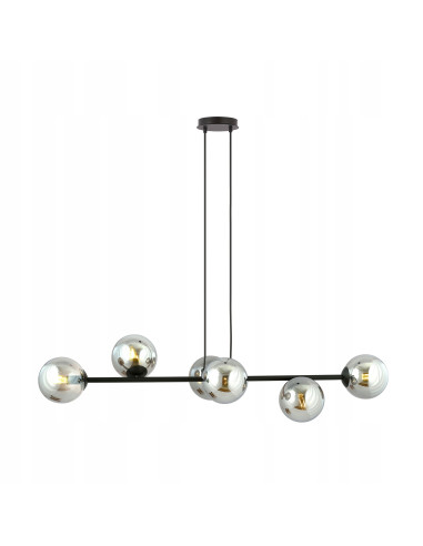 Lampa sufitowa ROSSI 6 BL - minimalistyczny podwójny zwis, czarna/chrom, idealna do biura, jadalni i salonu