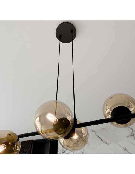 Lampa sufitowa ROSSI 6 - nowoczesny czarno-beżowy design z szklanymi kloszami do biura, salonu i jadalni