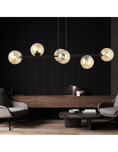 Lampa sufitowa ROSSI 6 - nowoczesny czarno-beżowy design z szklanymi kloszami do biura, salonu i jadalni