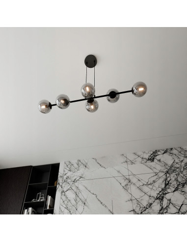 Lampa sufitowa ROSSI 6 BL - minimalistyczny podwójny zwis, czarna/chrom, idealna do biura, jadalni i salonu