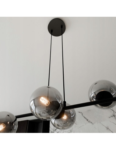 Lampa sufitowa ROSSI 6 BL - minimalistyczny podwójny zwis, czarna/chrom, idealna do biura, jadalni i salonu