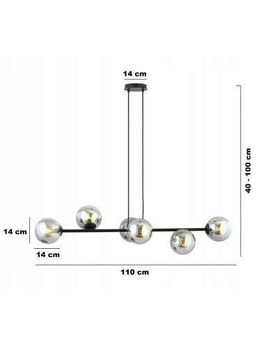 Lampa sufitowa ROSSI 6 BL - minimalistyczny podwójny zwis, czarna/chrom, idealna do biura, jadalni i salonu