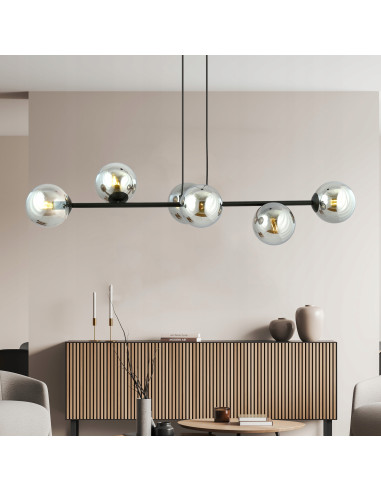 Lampa sufitowa ROSSI 6 BL - minimalistyczny podwójny zwis, czarna/chrom, idealna do biura, jadalni i salonu