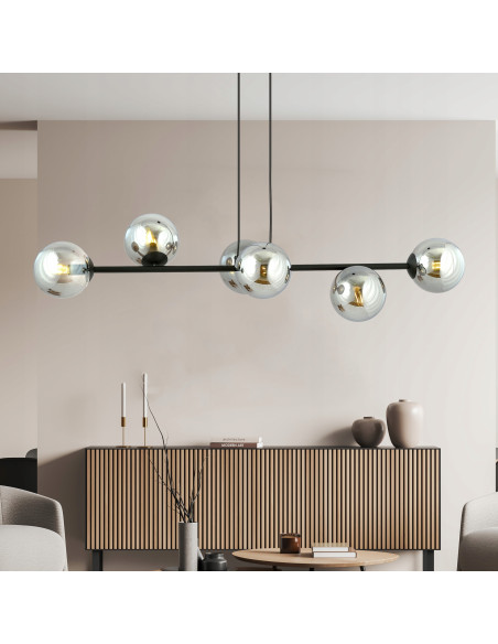 Lampa sufitowa ROSSI 6 BL - minimalistyczny podwójny zwis, czarna/chrom, idealna do biura, jadalni i salonu