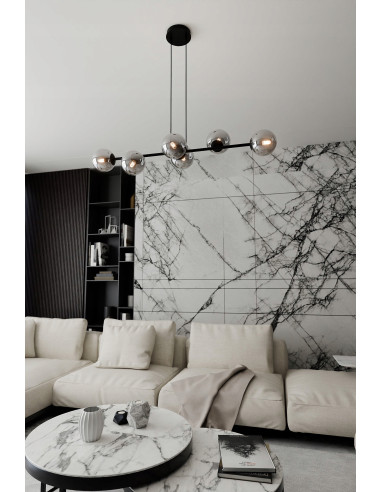 Lampa sufitowa ROSSI 6 BL - minimalistyczny podwójny zwis, czarna/chrom, idealna do biura, jadalni i salonu