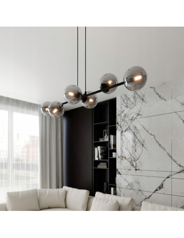 Lampa sufitowa ROSSI 6 BL - minimalistyczny podwójny zwis, czarna/chrom, idealna do biura, jadalni i salonu