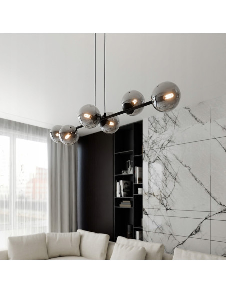 Lampa sufitowa ROSSI 6 BL - minimalistyczny podwójny zwis, czarna/chrom, idealna do biura, jadalni i salonu