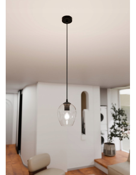 Lampa wisząca ISTAR 1 E27 w czarnej i przezroczystej szklanej kopule – minimalistyczny design do każdego wnętrza