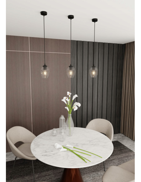 Lampa wisząca ISTAR 1 E27 w czarnej i przezroczystej szklanej kopule – minimalistyczny design do każdego wnętrza