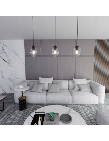 Lampa wisząca ISTAR 1 E27 w czarnej i przezroczystej szklanej kopule – minimalistyczny design do każdego wnętrza