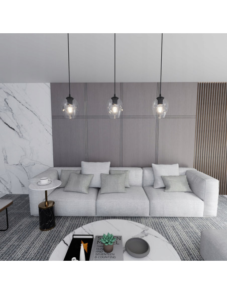 Lampa wisząca ISTAR 1 E27 w czarnej i przezroczystej szklanej kopule – minimalistyczny design do każdego wnętrza