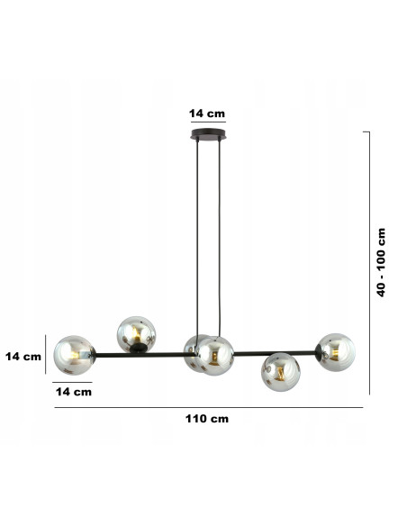 Lampa sufitowa ROSSI 6 BL - minimalistyczny podwójny zwis, czarna/chrom, idealna do biura, jadalni i salonu