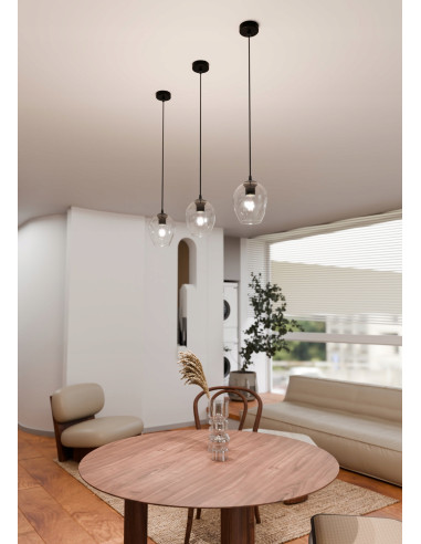 Lampa wisząca ISTAR 1 E27 w czarnej i przezroczystej szklanej kopule – minimalistyczny design do każdego wnętrza