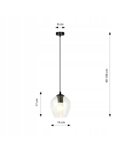 Lampa wisząca ISTAR 1 E27 w czarnej i przezroczystej szklanej kopule – minimalistyczny design do każdego wnętrza