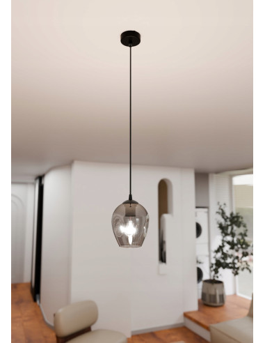 Lampa sufitowa ISTAR 1 BL - grafitowa, minimalistyczna, metalowo-szklana, E27 15W do kuchni i jadalni
