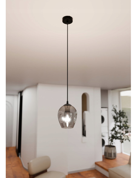 Lampa sufitowa ISTAR 1 BL - grafitowa, minimalistyczna, metalowo-szklana, E27 15W do kuchni i jadalni