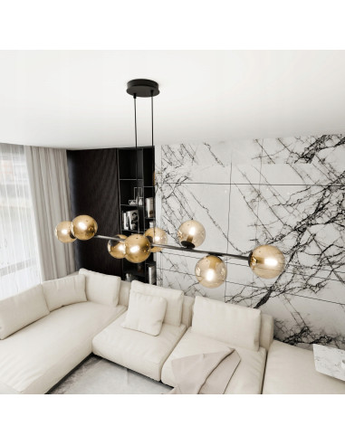 Lampa sufitowa ROSSI 8 z szklanymi kloszami – nowoczesne oświetlenie do biura, salonu i jadalni w czerni lub beżu