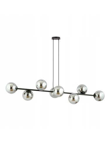 Lampa Wisząca ROSSI 8 BL - Elegancka, Grafitowa, Szklane Kule, 8 Źródeł Światła do Biura, Salonu i Jadalni