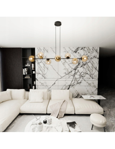 Lampa sufitowa ROSSI 8 z szklanymi kloszami – nowoczesne oświetlenie do biura, salonu i jadalni w czerni lub beżu