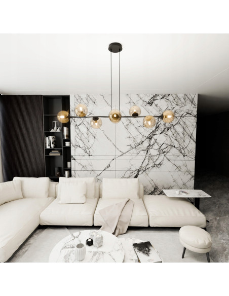 Lampa sufitowa ROSSI 8 z szklanymi kloszami – nowoczesne oświetlenie do biura, salonu i jadalni w czerni lub beżu