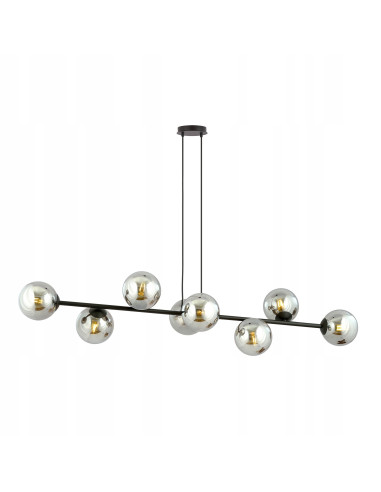 Lampa Wisząca ROSSI 8 BL - Elegancka, Grafitowa, Szklane Kule, 8 Źródeł Światła do Biura, Salonu i Jadalni