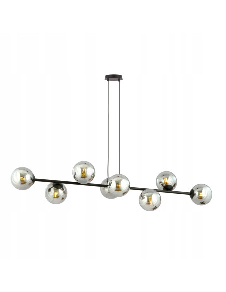 Lampa Wisząca ROSSI 8 BL - Elegancka, Grafitowa, Szklane Kule, 8 Źródeł Światła do Biura, Salonu i Jadalni