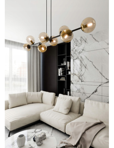 Lampa sufitowa ROSSI 8 z szklanymi kloszami – nowoczesne oświetlenie do biura, salonu i jadalni w czerni lub beżu