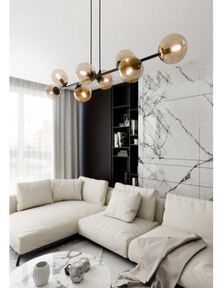 Lampa sufitowa ROSSI 8 z szklanymi kloszami – nowoczesne oświetlenie do biura, salonu i jadalni w czerni lub beżu