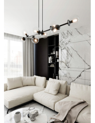 Lampa sufitowa Emibig Rossi 8 BL – minimalistyczna elegancja z transparentnymi kulami do każdego wnętrza.