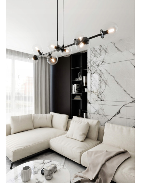 Lampa sufitowa Emibig Rossi 8 BL – minimalistyczna elegancja z transparentnymi kulami do każdego wnętrza.