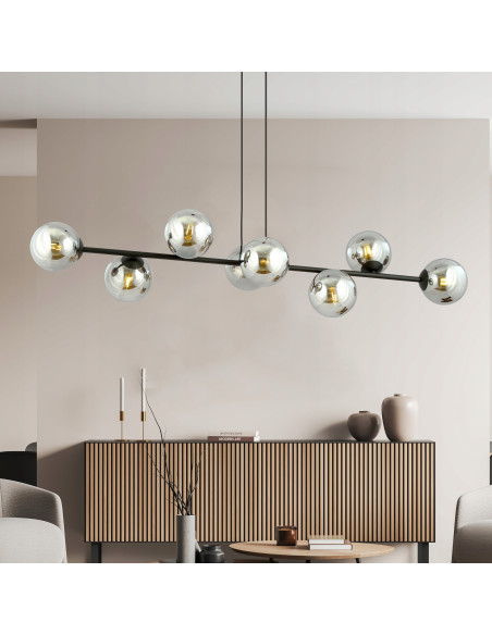 Lampa Wisząca ROSSI 8 BL - Elegancka, Grafitowa, Szklane Kule, 8 Źródeł Światła do Biura, Salonu i Jadalni