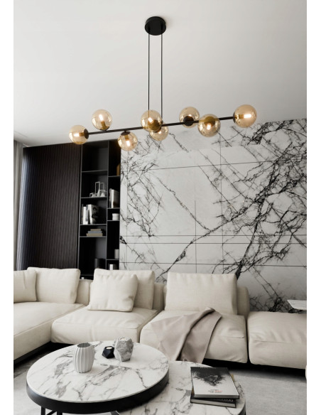 Lampa sufitowa ROSSI 8 z szklanymi kloszami – nowoczesne oświetlenie do biura, salonu i jadalni w czerni lub beżu