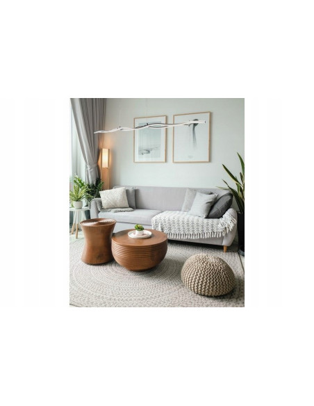 Lampa LED WAVE LINE - Nowoczesna lampa wisząca 120 cm, srebrna, 10W, ciepłe białe światło do jadalni i salonu